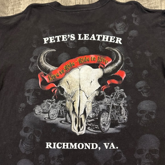 Vintage Brothers in the Wind Biker Skeleton Skulls AOP Motorcycle Biker T Shirt - Picture 6 of 6